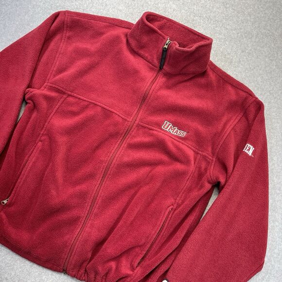 Vintage UMASS Minutemen Pro Player Mens Large L Red Full Zip Fleece Jacket Y2K - Picture 1 of 9